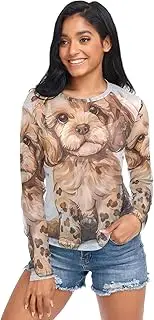 [RPLIFE] Cute Poodle Puppy Leopard Print Mesh Sleeve Tops for Women, Mesh Rave Top S-XXL