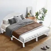 Double Size Wooden Bed Frame Solid Pine Wooden Base Platform Bed Round Bedhead White
