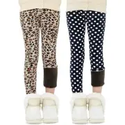 Adorel Girls Fleece Lined Leggings Winter Pants Pack of 2 (NAVY / LEOPARD PRINT)