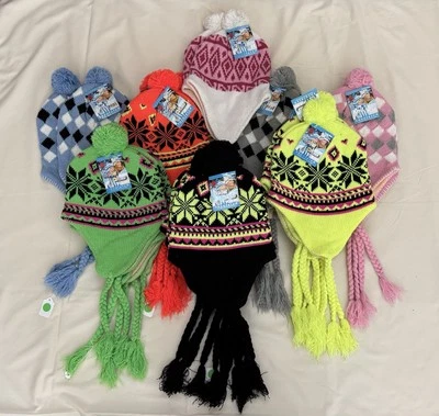 NEON CRAZE Brand NOS NWT Acrylic Ski Snow Tassel Skull Cap Beanie Hat Lot of 25