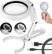 30X 10X Magnifying Glass with Light and Stand, Foldable Handheld Magnifying Glass & 2 Level Dimmable for Macular Degeneration, Seniors Reading, Close Work, Coins, Jewelry, Powered by Battery or USB