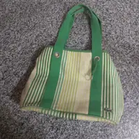 在飛比找蝦皮購物優惠-Lacoste拉科斯特鱷魚直條紋綠色側背包/購物袋