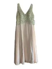 Champagne Sequined Chiffon A-Line Floor length Cocktail Dress w/Sweetheart neck