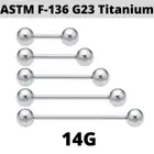 PAIR 14g 4mm Ball Titanium Barbells Tongue Nipple Ring Body Piercing Nipplerings