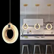 [JIINOO] LED Pendant Light, 24W Crystal Chandelier Lighting Modern, Mini Ring Hanging Light Fixture, Semi Flush Mount Ceiling Pendant Lighs Dining Room for Kitchen Living Room Bedroom Entryway 1-Pack