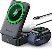 Lamicall 3 in 1 Charging Station for Apple - Foldable Wireless Charger Stand for Mag Safe Portable, Travel Wireless Charger Station for Multiple Devices for iPhone 16, 15, 14, 13, Apple Watch, AirPods