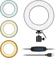 16cm/6inch Ring Light Fill-in Lamp USB Powered 3 Lig ng Modes 11 Levels Adjustable with Ballhead Adapter for Live Streaming Online Video Selfie Facial Makeup Black One Size