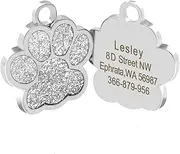 Personalized Bone/Paw Glitter Dog Tags Custom Engraved Cat and Dog Tags Nameplates Pet ID Name Collar Hanging Tags Pet Collar Accessories,A,S