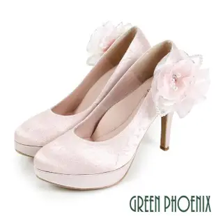 【GREEN PHOENIX 波兒德】女款蕾絲緹花拆式立體造型花朵全真皮高跟婚鞋(粉紅、白色)