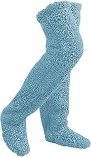 [Vaveren] Plush Leg Warmers Thigh High Socks Costume Winter Sleeping Socks Slipper Stockings Over Knee High Socks for Apartment Bedroom