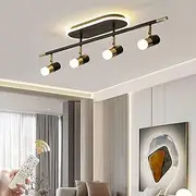 Jiinoo 4-Light Track Lighting Ceiling Light with Rotatable Light Head, 41W Modern LED Chandelier Indoor Adjustable Spotlight Fixtures Pendant Lights for Living Room Hallway Kitchen Island (Black Gold)