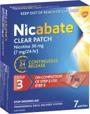 Nicabate Clear Patch, Quit Smoking, Step 3 for Nicotine Craving Control, 7 Mg...