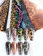 10 x MIXED LEOPARD Nail Art Foil Set Sticker Transfer Foils Manicure UK .