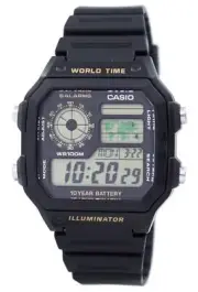 Casio Digital World Map World Time Alarm Illuminator AE-1200WH-1BVDF Mens Watch
