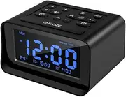 Lancoon Digital Bedroom Alarm Clock Radio Dual USB Charge Ports LCD Screen Snooze Temperature Display Adjustable Backlight Built-in Music FM Ringtones with External Antenna(Black)
