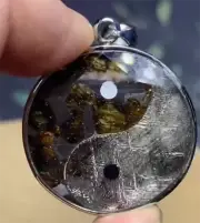 Muonionalusta & Sericho Pallasite Meteorite Round Pendant Stainless Steel Frame