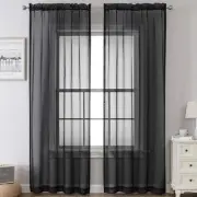 Black Sheer Curtains 84 Inches Length 2 Panels Set, Sheer Black Curtains