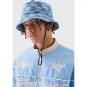 Mens Checkerboard Bucket Hat In Blue