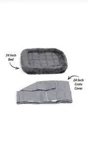 New World Charcoal Bolstered 24" Soft Bed W/ Crate Cover For Small/Medium Dogs