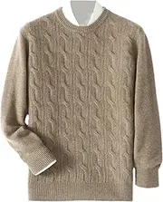 [Hamthuit] Men's Crew Neck Long Sleeve Sweater Wool Thick Warm Pullover O-Neck Twisted Flower Knitwear Pullover