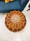 Genuine Leather Round Pouf Moroccan Ottoman Footstool Vinatge