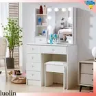 White Dressing Table With Makeup Sliding Mirror Stool 6 Drawers Vanity Bedroom
