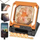 20000mAh Rechargeable Solar Camping Fan with Led Lantern, 3 20000mAh, Orange