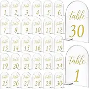 30 Sets Arch Acrylic Sign Gold Printed 1-30 Table Signs with Stands Calligraphy Clear Table Number Display Stand for Wedding Reception Event Party Restaurant Centerpieces Decor (4 x 6 Inch)