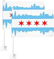 2 Pack Chicago Car Flag 12 X 18 inch Double Side Chicago Sign Car Window Flags