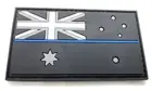 Thin Blue Line * Rubber / PVC Patch, Australian Flag, Hook Rear, Black, Police