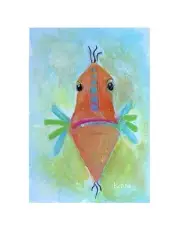 Painting Aceo Original Small Whimsy Fish art card by Kenna 2.5” X 3.5” Signed