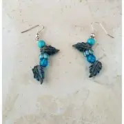 Handmade Blue Tone Leaf Dangle Earrings - New