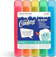 Cool Coolers by Fit + Fresh, Days of The Week Ice Blocks, Colorful & Compact Ice Packs, Perfect for Kids Lunch Box, Insulated Bag, Bento Box, & More, 5PK, Rainbow
