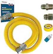 1" OD x 60" (5Ft) x 3/4"MIP x 3/4"FIP Universal Gas Flex Connector Kit, Weatherproof Max-Flow High Capacity Stainless Steel Tubing with Yellow Coating for Tankless Water Heaters (Blue Series)