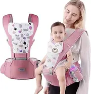 Baby Carrier with Hip Seat,Ergonomic Infant& Child Holder Carrier Kangaroo Bag with Storage Bags,Soft Lightweight Pure Cotton Comfortable Baby Backpack Carrier for Newborn and Toddler,7-55lbs (Pink)