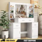 Dressing Table Set 11 LED Lighted Mirror Adjustable Lighted Dresser Makeup Table