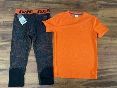NWT - Russell DRI-POWER 360 COMPRESSION Pants & Shirt Orange Moisture Wick XXL