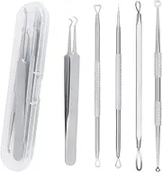 5PCS Blackhead Remover Tool Set Acne Extractor Comedone Pimples Spot and Zit Removal Tool With Case (Silver)