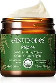 Antipodes Rejoice Light Facial Day Cream – Gentle Organic Moisturiser & Vegan Face Cream – Collagen Boosting with Hydrating Avocado Oil – Combination, Dry Skin, Normal & Oily Skin, 60 ml