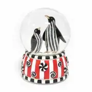 MacKENZIE CHILDS CHECKMATE PENGUINS MUSICAL SNOW GLOBE BNIB