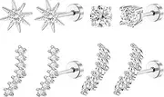 [NEWITIN] 6 Pairs 925 Sterling Silver Stud Earrings Hypoallergenic Earrings Cubic Zirconia Piercing Stud Earrings for Women and Men