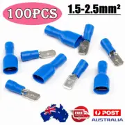 100PCS Electrical Wire Spade Crimp Terminal Kit Insulated Splice Connectors Blue