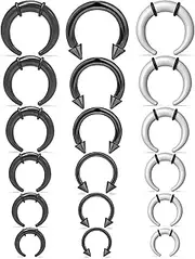 [Pnsgisr] Septum Stretching Kit 14/12/10/8/6/4g Black/White Taper Nose Ring Metal Horseshoe Acrylic Pincher Piercing Jewelry Surgical Steel for Women Men