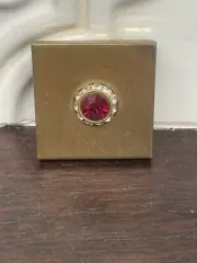 Vintage Gold Tone Compact With Rhinestones And Ruby Stone Could Be Picture Frame