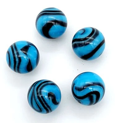 16mm Brontosaurus Glass Marble Players Pack of 5 Light Blue w Gray Swirls Vacor