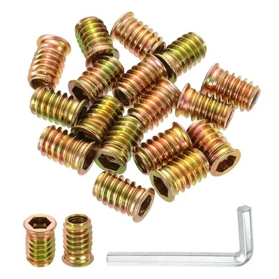 100 Pcs Threaded Insert for Wood, 5/16 - 18 Threaded Studs 20mm Length, Gold