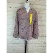 Hilary Radley V-Neck Floral Blouse, Women's (Small, Mauve Bronze)