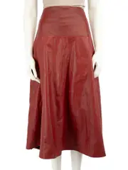 Red Leather Midi Skirt