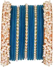 [Efulgenz] Indian Bangle Set Faux Pearl Bracelet Bangle Velvet Bangles Wedding Bridal Jewelry for Women