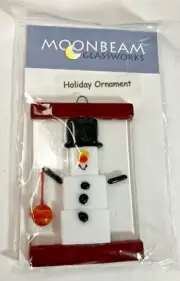 Fused Glass Holiday Ornament Snowman Moonbeam Glassworks Jenelle Kathan Artist